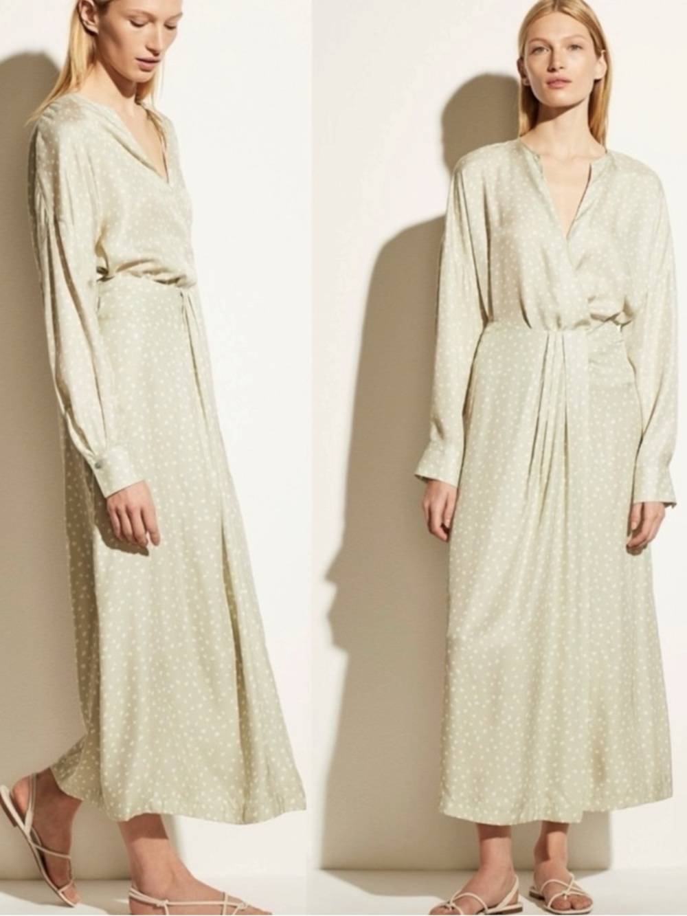 Vince Pale Sage Polka Dot Midi Skirt